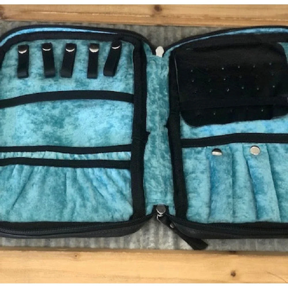Jewelry Cowhide Travel Case‎ Organizer Black Leather Blue FeltLiner New